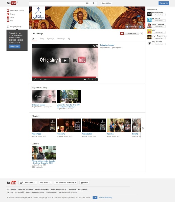Kanał cerkiew.pl na  youtube