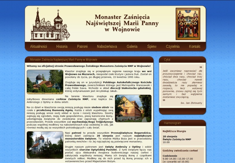 Strona internetowa Monasteru Zaśnięcia NMP w Wojnowie