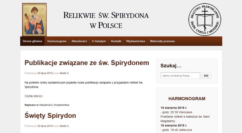 Strona internetowa poświęcona relikwiom św. Spirydona