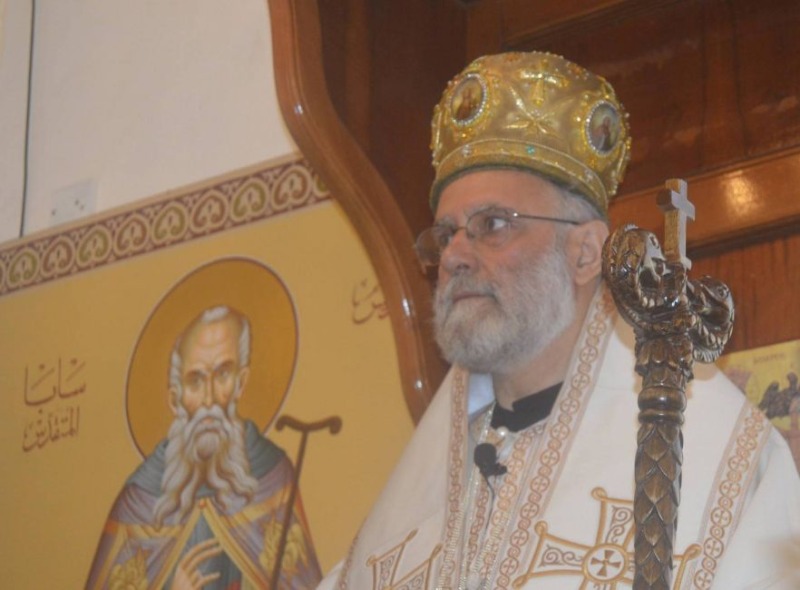 Metropolita Sawa (Esber) na tle swego świętego patrona - Mar Saby