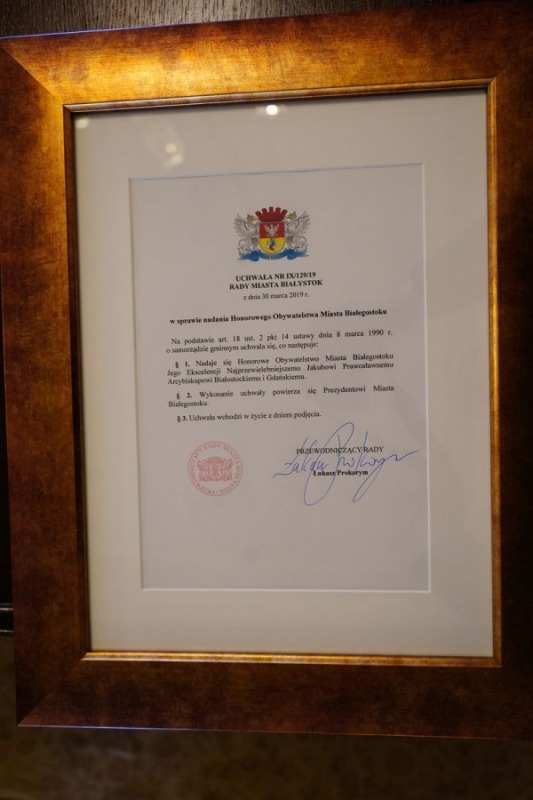 Arcybiskup Jakub Honorowym Obywatelem Miasta Białegostoku