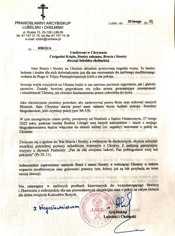 Odezwa arcybiskupa Abla ws Ukrainy